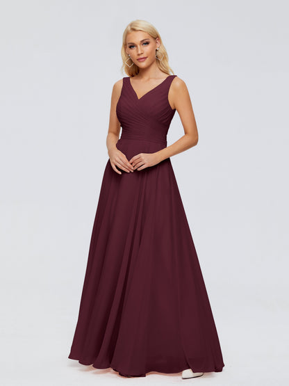 Ryleigh V Neck Long Chiffon Bridesmaid Dresses with Bow