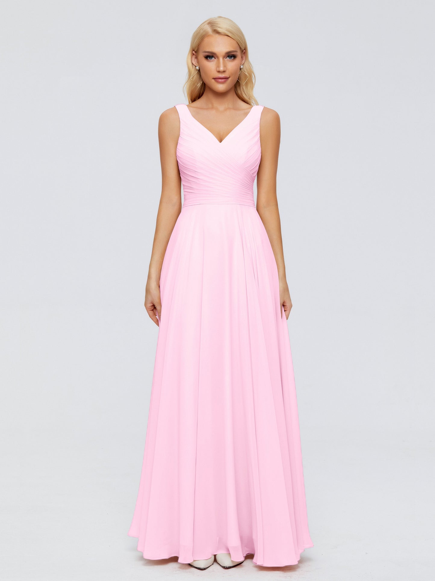 Ryleigh V Neck Long Chiffon Bridesmaid Dresses with Bow