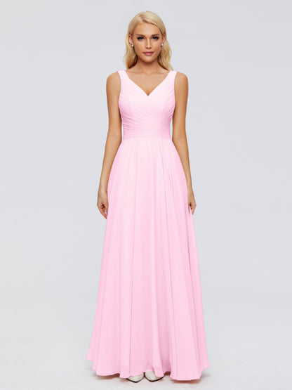 Ryleigh V Neck Long Chiffon Bridesmaid Dresses with Bow