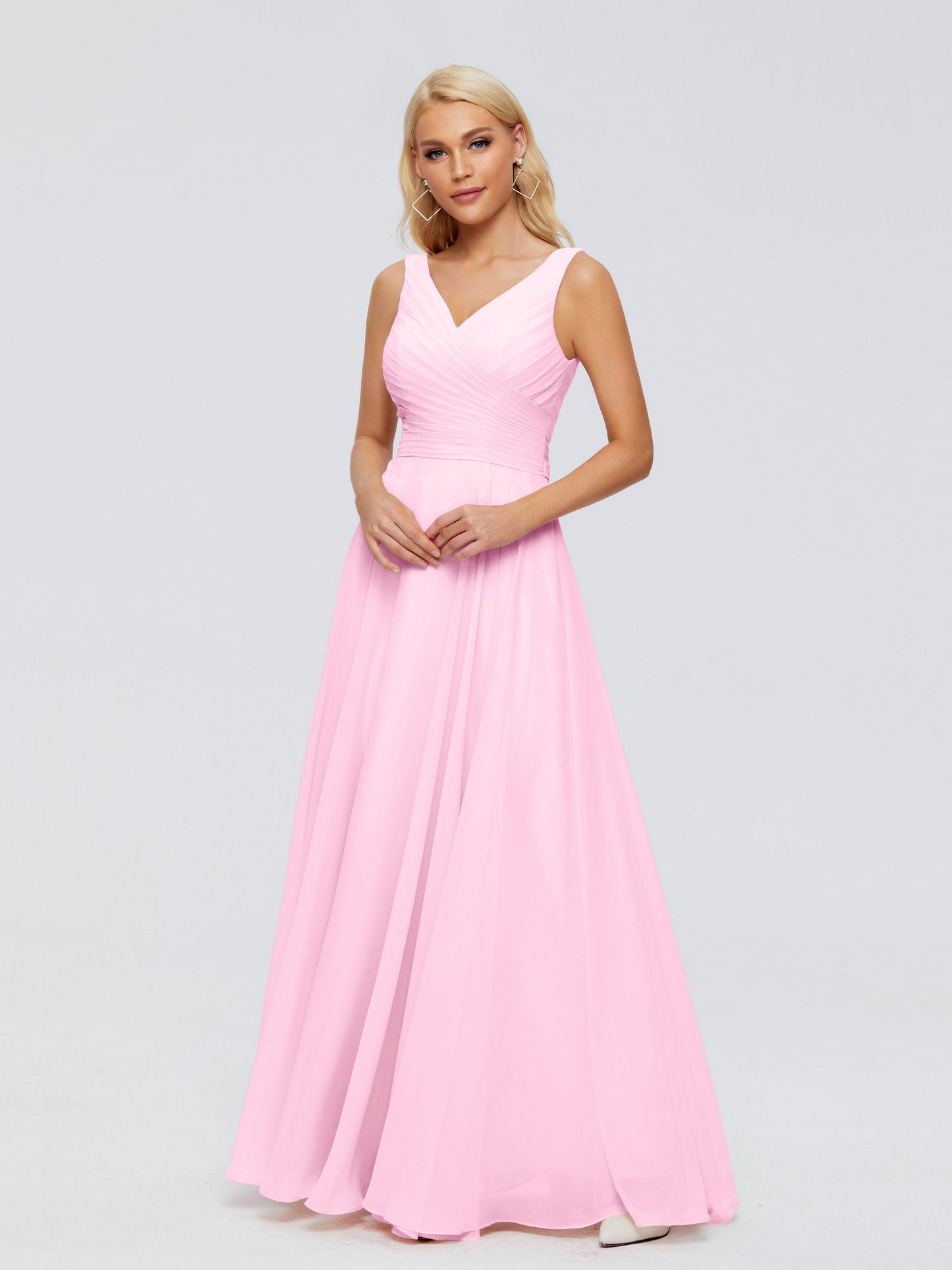 Ryleigh V Neck Long Chiffon Bridesmaid Dresses with Bow