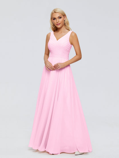 Ryleigh V Neck Long Chiffon Bridesmaid Dresses with Bow