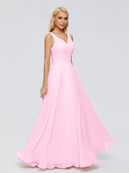 Ryleigh V Neck Long Chiffon Bridesmaid Dresses with Bow