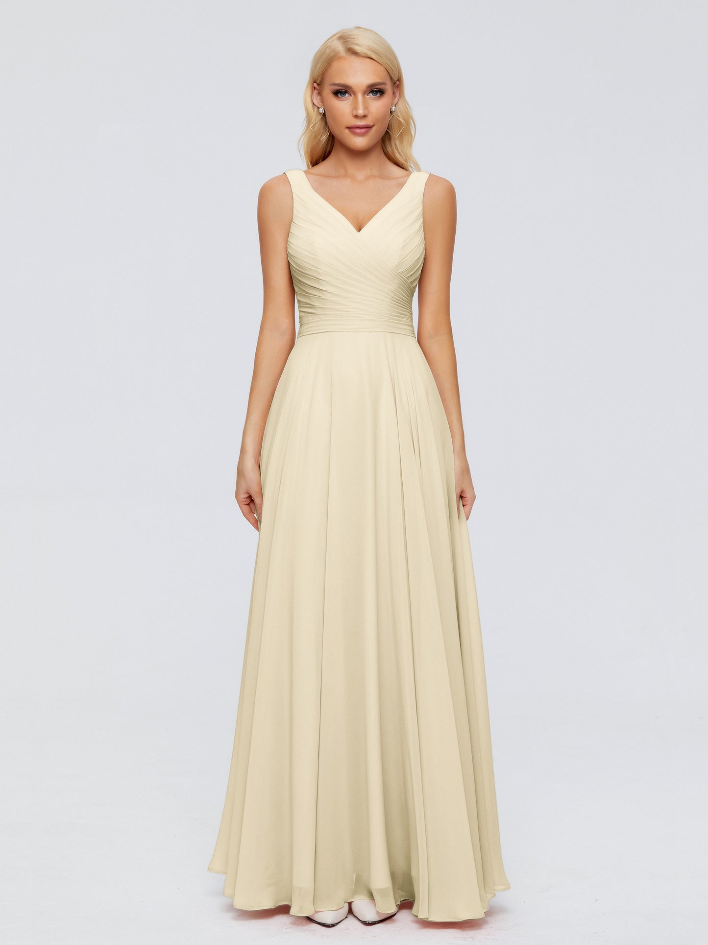 Ryleigh V Neck Long Chiffon Bridesmaid Dresses with Bow