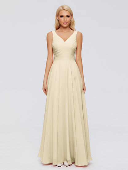 Ryleigh V Neck Long Chiffon Bridesmaid Dresses with Bow