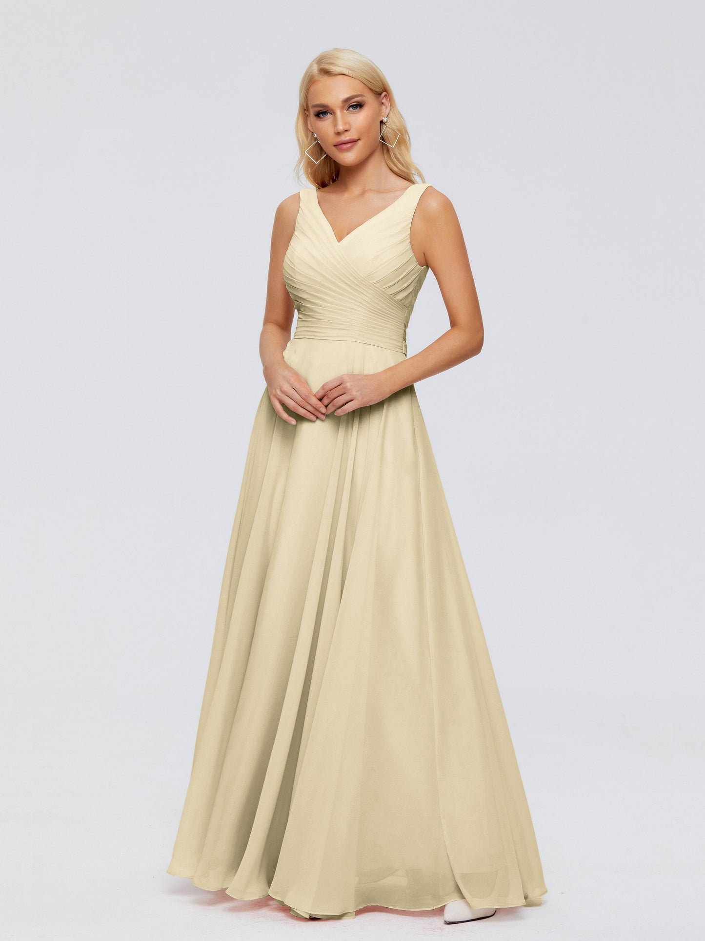 Ryleigh V Neck Long Chiffon Bridesmaid Dresses with Bow