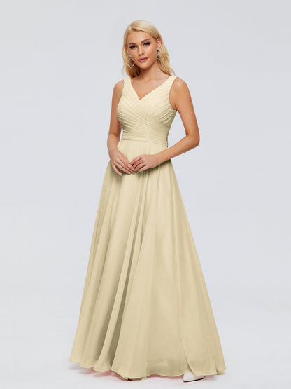 Ryleigh V Neck Long Chiffon Bridesmaid Dresses with Bow