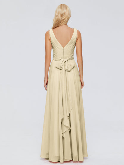 Ryleigh V Neck Long Chiffon Bridesmaid Dresses with Bow