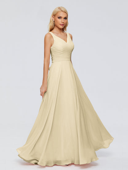 Ryleigh V Neck Long Chiffon Bridesmaid Dresses with Bow