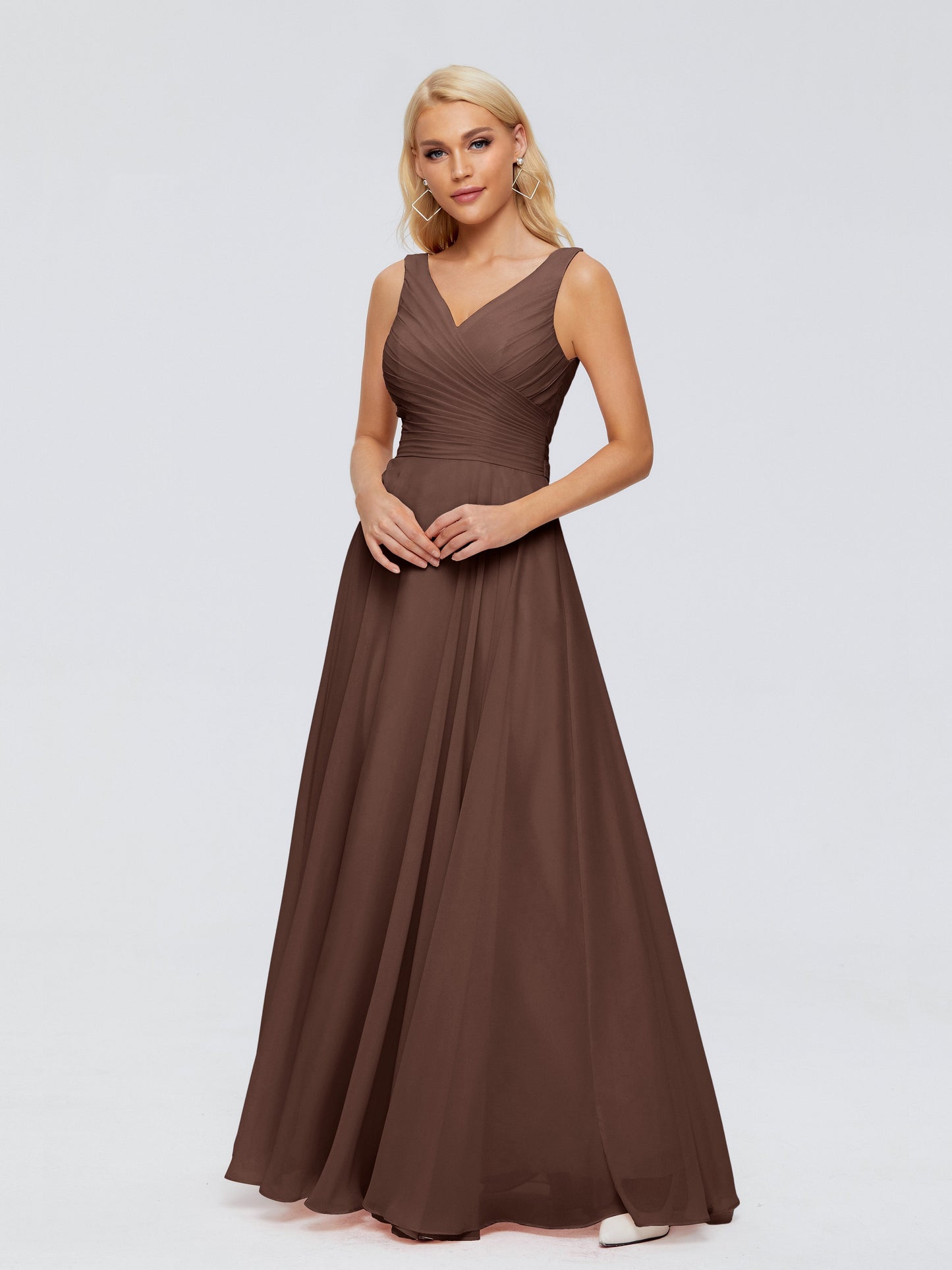 Ryleigh V Neck Long Chiffon Bridesmaid Dresses with Bow