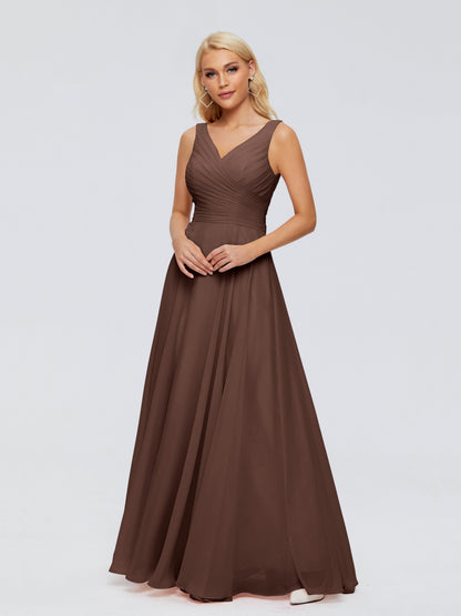 Ryleigh V Neck Long Chiffon Bridesmaid Dresses with Bow