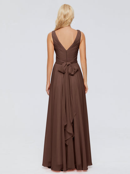 Ryleigh V Neck Long Chiffon Bridesmaid Dresses with Bow