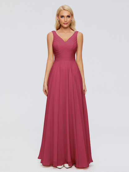 Ryleigh V Neck Long Chiffon Bridesmaid Dresses with Bow