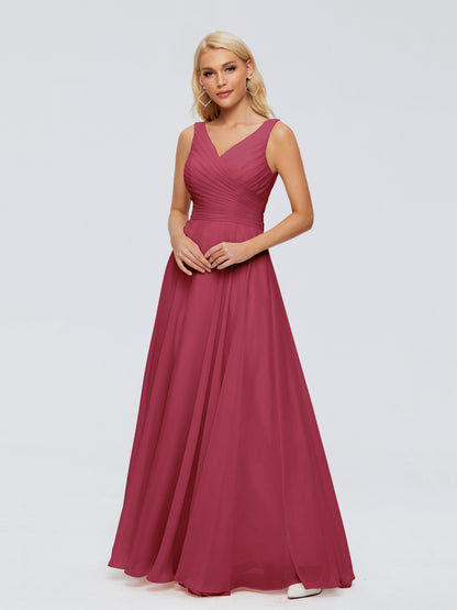 Ryleigh V Neck Long Chiffon Bridesmaid Dresses with Bow