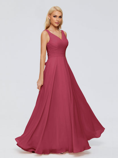 Ryleigh V Neck Long Chiffon Bridesmaid Dresses with Bow