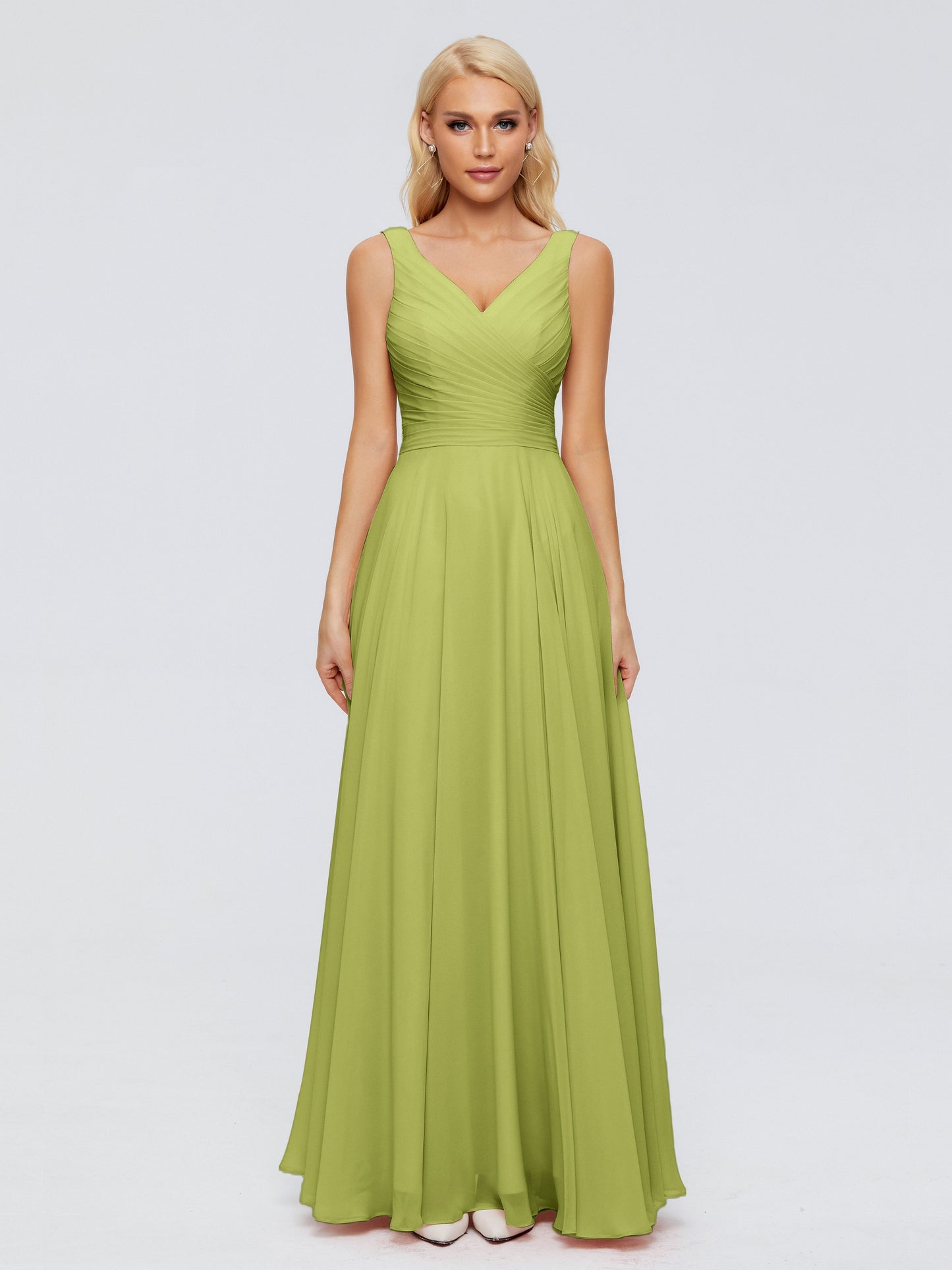 Ryleigh V Neck Long Chiffon Bridesmaid Dresses with Bow