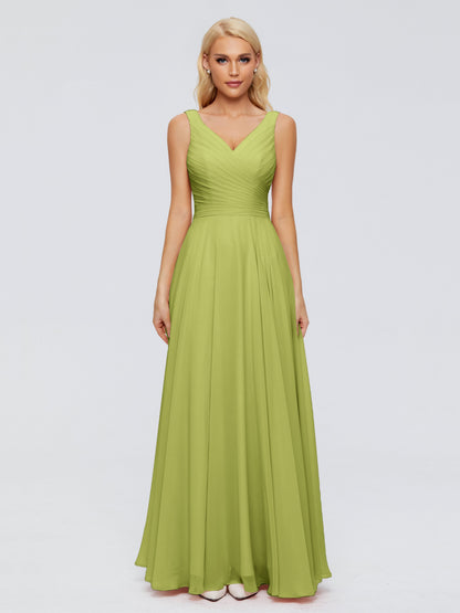Ryleigh V Neck Long Chiffon Bridesmaid Dresses with Bow