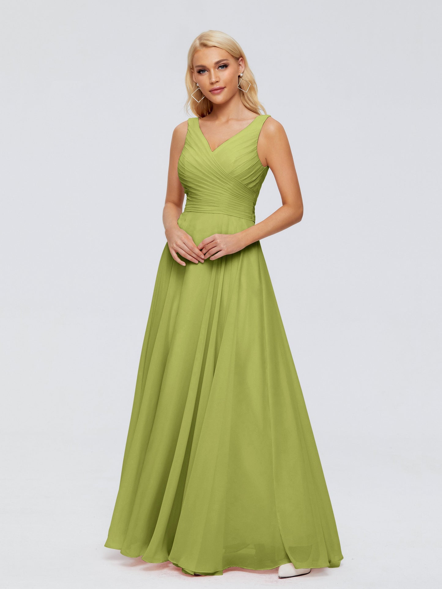 Ryleigh V Neck Long Chiffon Bridesmaid Dresses with Bow