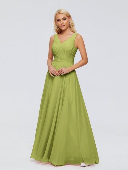 Ryleigh V Neck Long Chiffon Bridesmaid Dresses with Bow