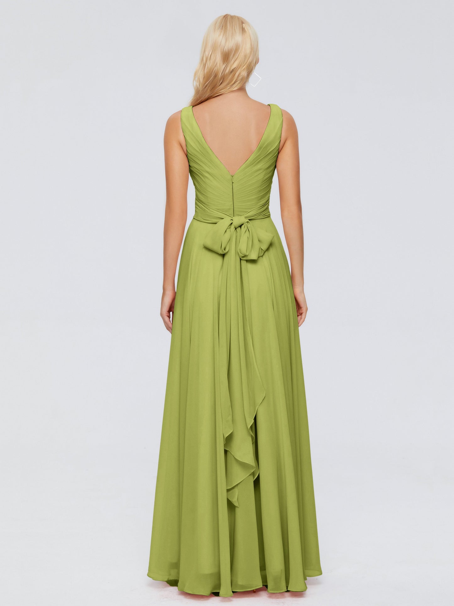 Ryleigh V Neck Long Chiffon Bridesmaid Dresses with Bow