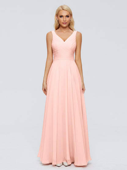 Ryleigh V Neck Long Chiffon Bridesmaid Dresses with Bow