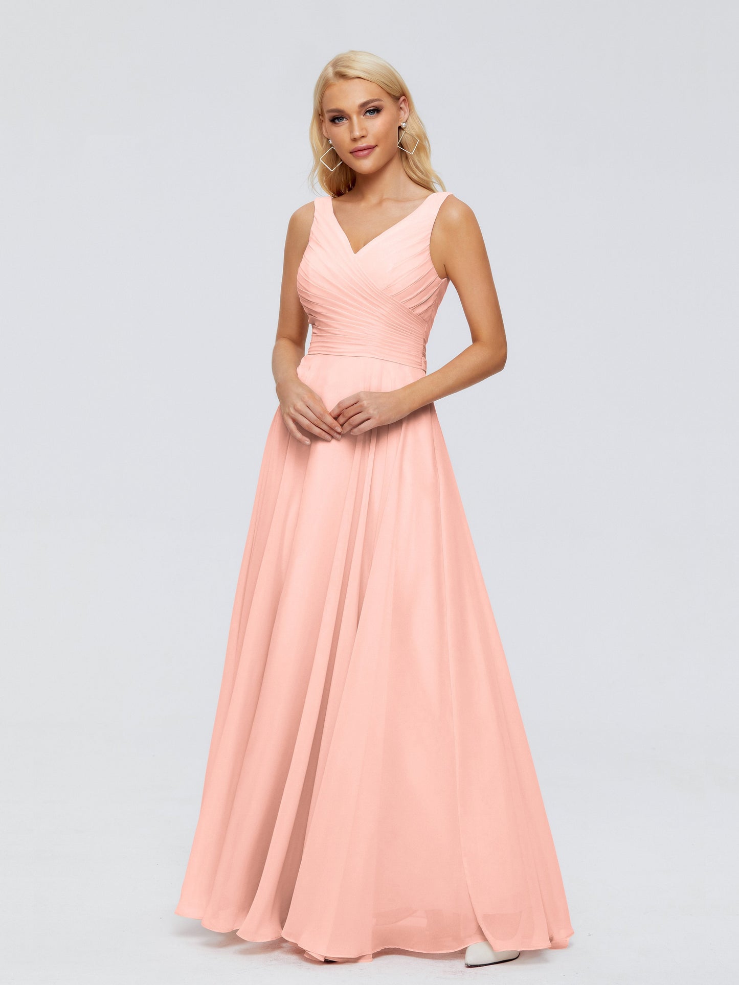 Ryleigh V Neck Long Chiffon Bridesmaid Dresses with Bow