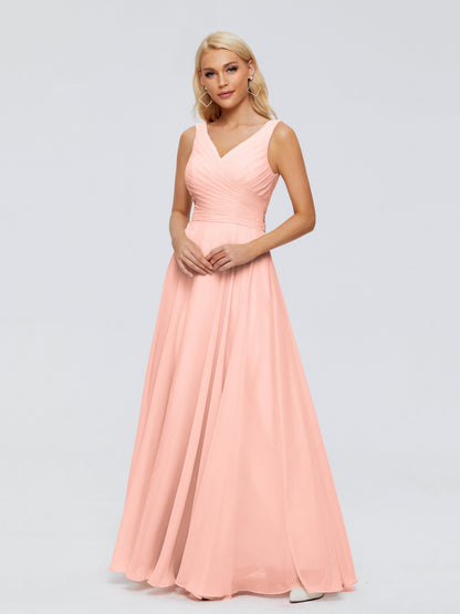 Ryleigh V Neck Long Chiffon Bridesmaid Dresses with Bow