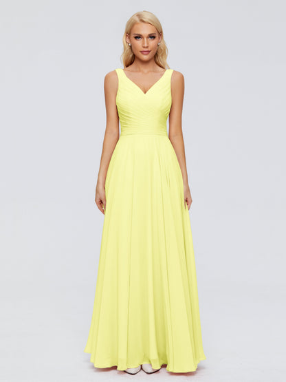 Ryleigh V Neck Long Chiffon Bridesmaid Dresses with Bow