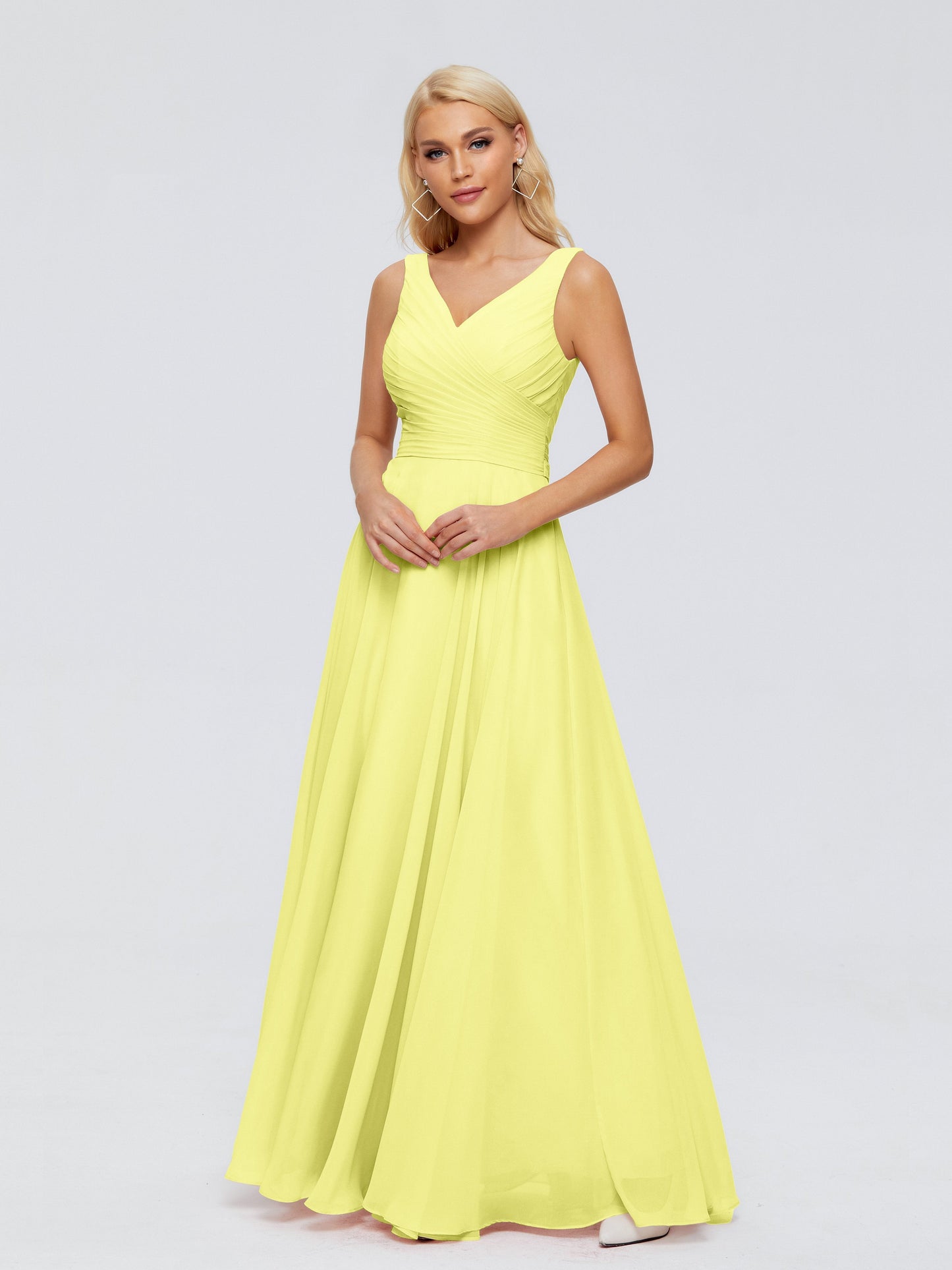 Ryleigh V Neck Long Chiffon Bridesmaid Dresses with Bow