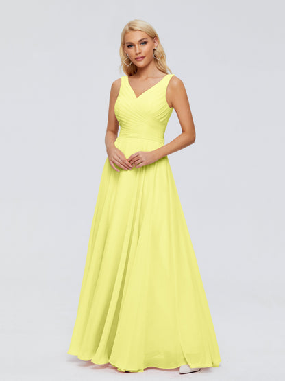 Ryleigh V Neck Long Chiffon Bridesmaid Dresses with Bow