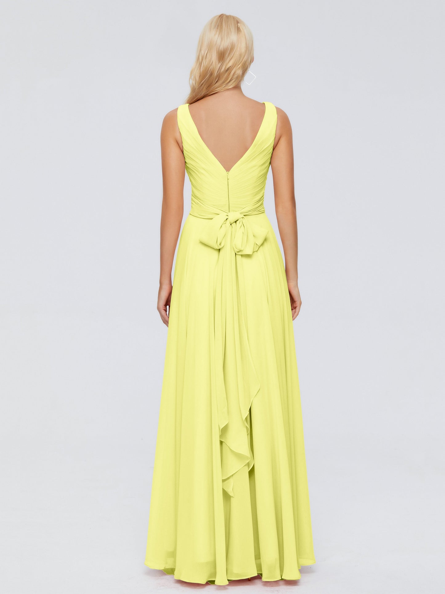 Ryleigh V Neck Long Chiffon Bridesmaid Dresses with Bow
