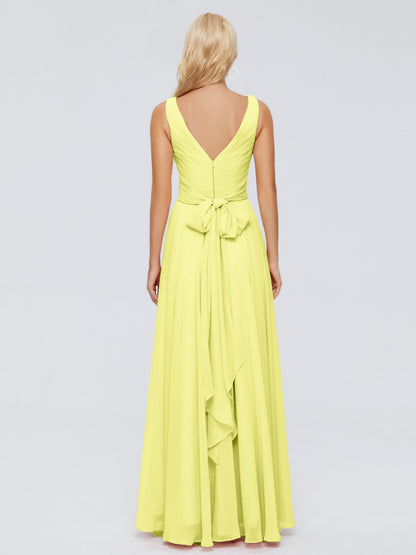 Ryleigh V Neck Long Chiffon Bridesmaid Dresses with Bow
