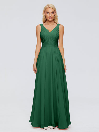 Ryleigh V Neck Long Chiffon Bridesmaid Dresses with Bow
