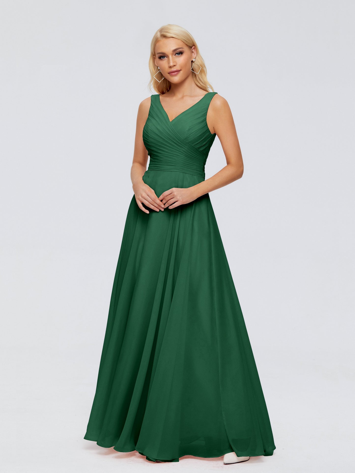 Ryleigh V Neck Long Chiffon Bridesmaid Dresses with Bow