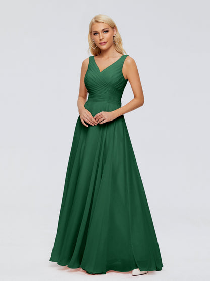 Ryleigh V Neck Long Chiffon Bridesmaid Dresses with Bow