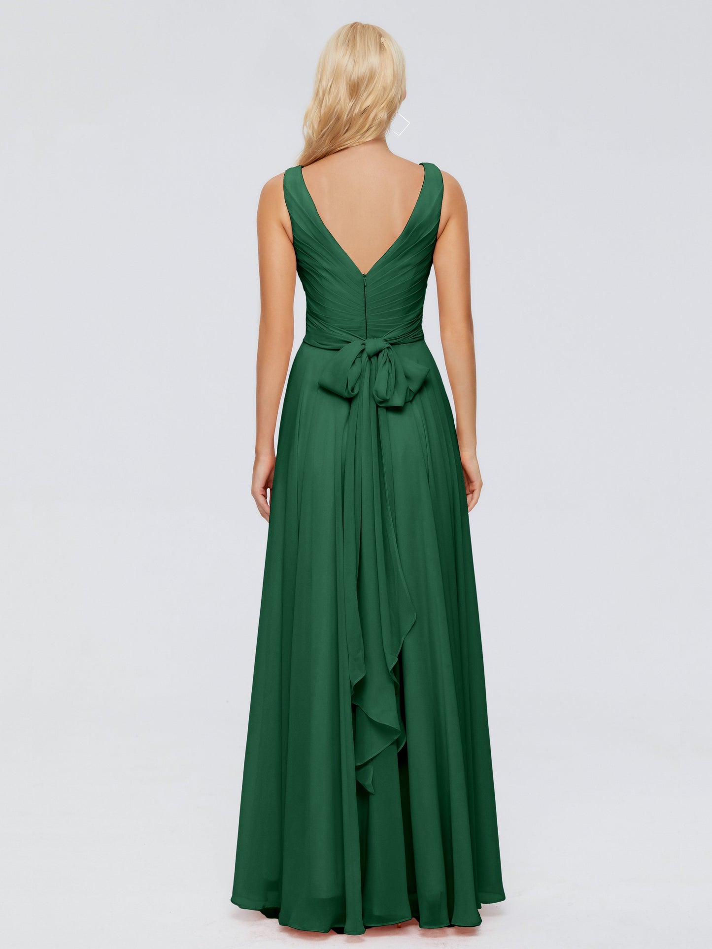 Ryleigh V Neck Long Chiffon Bridesmaid Dresses with Bow