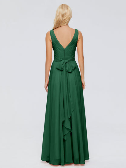Ryleigh V Neck Long Chiffon Bridesmaid Dresses with Bow