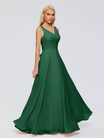 Ryleigh V Neck Long Chiffon Bridesmaid Dresses with Bow