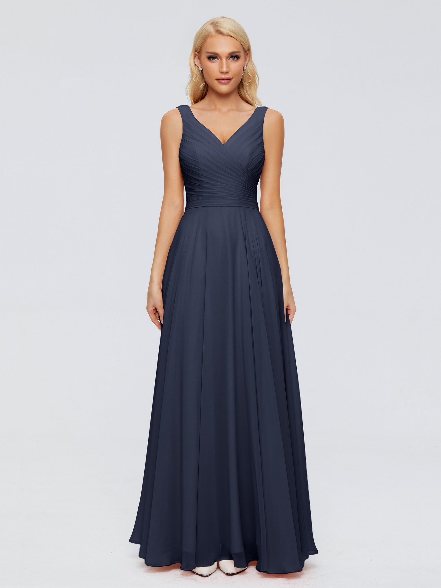 Ryleigh V Neck Long Chiffon Bridesmaid Dresses with Bow
