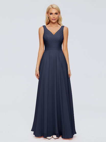 Ryleigh V Neck Long Chiffon Bridesmaid Dresses with Bow