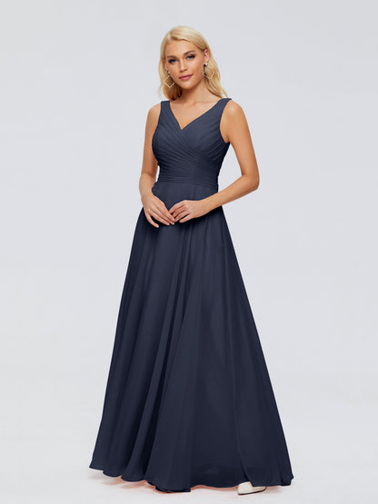Ryleigh V Neck Long Chiffon Bridesmaid Dresses with Bow