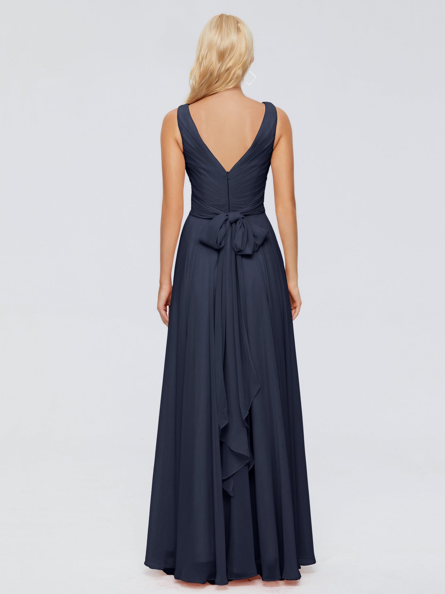 Ryleigh V Neck Long Chiffon Bridesmaid Dresses with Bow