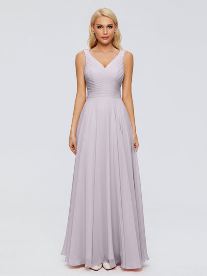 Ryleigh V Neck Long Chiffon Bridesmaid Dresses with Bow