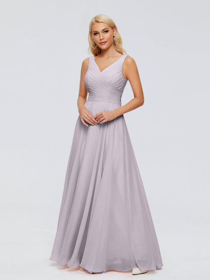 Ryleigh V Neck Long Chiffon Bridesmaid Dresses with Bow