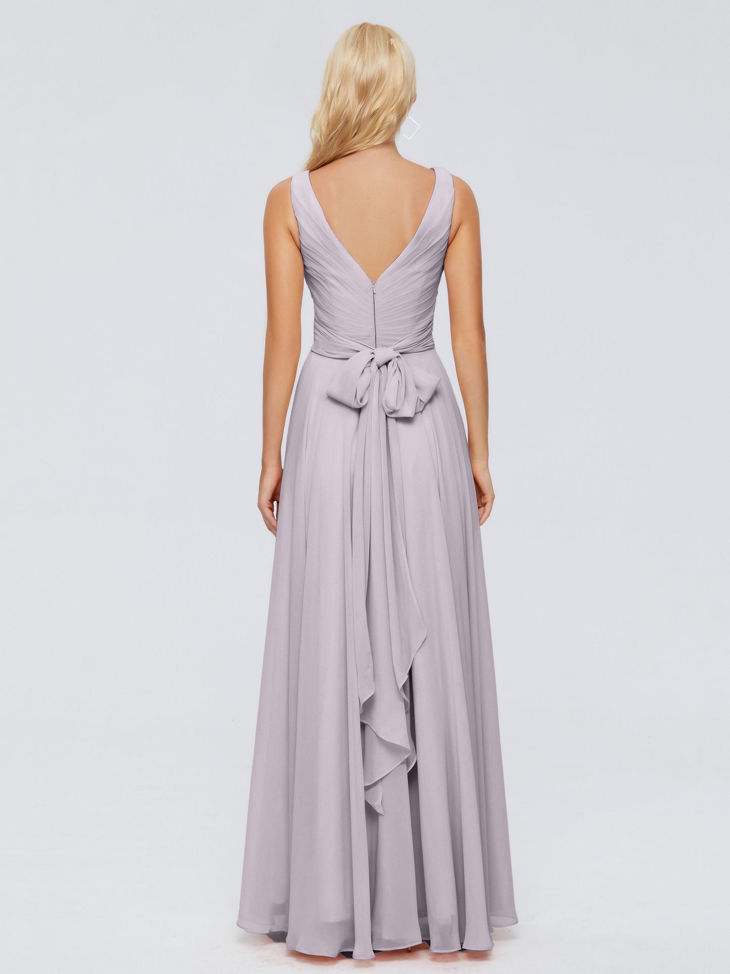 Ryleigh V Neck Long Chiffon Bridesmaid Dresses with Bow