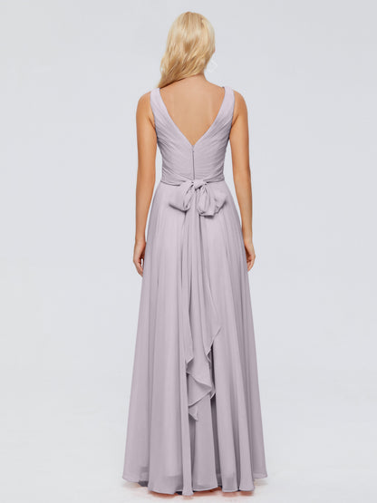 Ryleigh V Neck Long Chiffon Bridesmaid Dresses with Bow