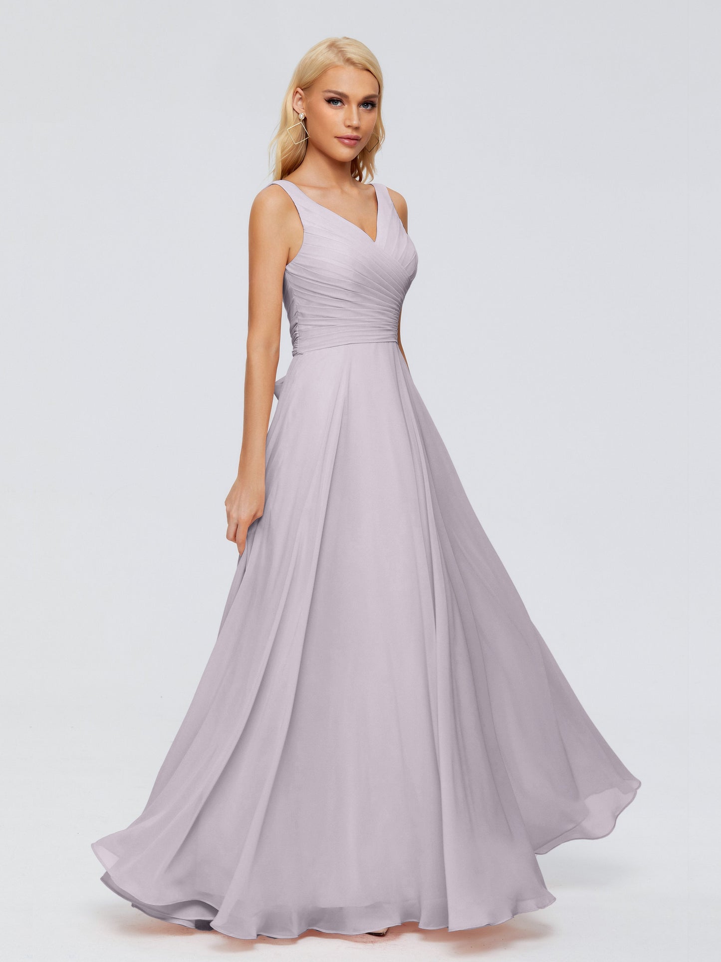 Ryleigh V Neck Long Chiffon Bridesmaid Dresses with Bow