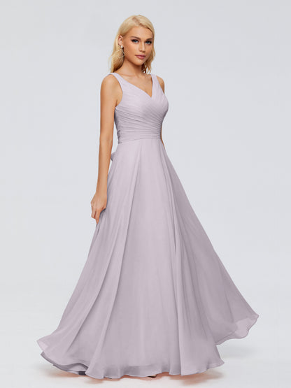 Ryleigh V Neck Long Chiffon Bridesmaid Dresses with Bow