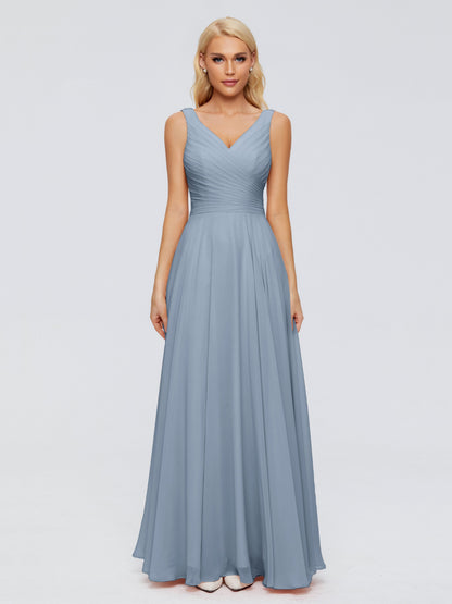 Ryleigh V Neck Long Chiffon Bridesmaid Dresses with Bow