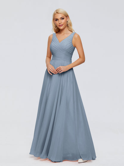 Ryleigh V Neck Long Chiffon Bridesmaid Dresses with Bow