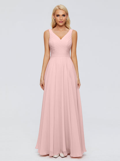 Ryleigh V Neck Long Chiffon Bridesmaid Dresses with Bow